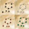 Women's Titanium Steel Fourleaf Clover Necklace Bracelet Earrings Threepiece Set With Mixed Gemstone Inlay And Vacuum Furnace Electroplating Geometric Letters Numbers Text Pattern