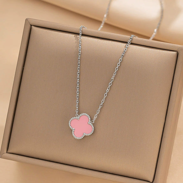 Women's Titanium Steel Fourleaf Clover Necklace Bracelet Earrings Threepiece Set With Mixed Gemstone Inlay And Vacuum Furnace Electroplating Geometric Letters Numbers Text Pattern