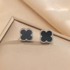 Women's Titanium Steel Fourleaf Clover Necklace Bracelet Earrings Threepiece Set With Mixed Gemstone Inlay And Vacuum Furnace Electroplating Geometric Letters Numbers Text Pattern