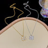 Women's Titanium Steel Fourleaf Floral Pendant Necklace With Mixed Gem Inlay And Inlaid Zircon Geometric Light Luxury Style