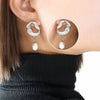 Women's 316L Stainless Steel French Retro Light Luxury Electroplated Hollow Lava Irregular Freshwater Pearl Pendant Exaggerated Earrings With Geometric Pattern