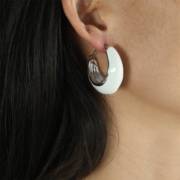Women's 316L Stainless Steel French Retro Style Earrings With Geometric Ushaped And Dropshaped Patterns And Dripping Oil Design