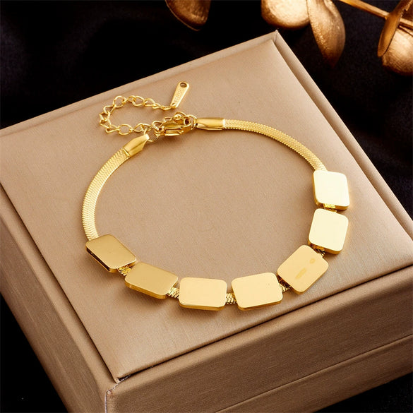 Women's Titanium Steel Geometric Blade Chain Square Bracelet With Electroplating