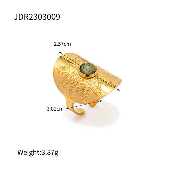 Women's Titanium Steel Geometric Carved Turquoise Vintage Exaggerated Widefaced Ring Electroplated