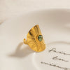 Women's Titanium Steel Geometric Carved Turquoise Vintage Exaggerated Widefaced Ring Electroplated