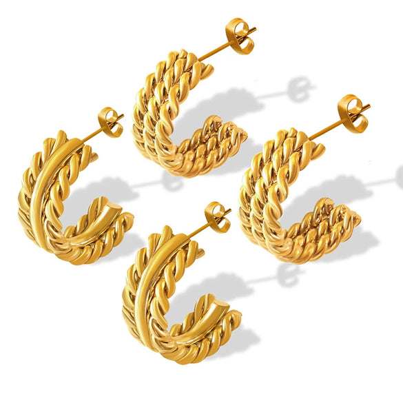 Women's 316L Stainless Steel Geometric Cshaped Twist Earrings 18K Gold Plated