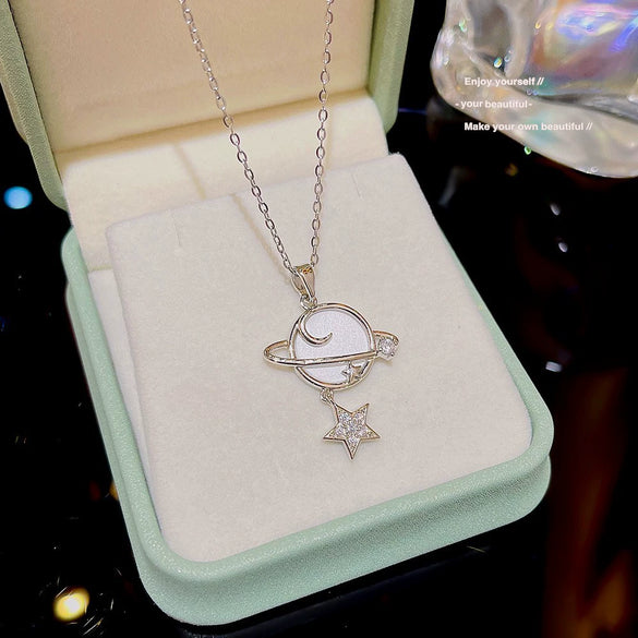 Women's Titanium Steel Geometric Design Mixed Gemstone Setting Cross Chain Necklace