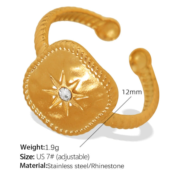 Women's 316L Stainless Steel Geometric Diamond Open Ring Gold Plated French Style Light Luxury Fashion Niche
