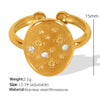 Women's 316L Stainless Steel Geometric Diamond Open Ring Gold Plated French Style Light Luxury Fashion Niche