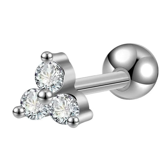 Women's Titanium Steel Geometric Diamond Style Ear Studs With Thin Needle Screw Back Princess Style Cartilage And Helix Earrings