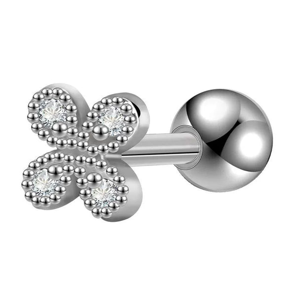 Women's Titanium Steel Geometric Diamond Style Ear Studs With Thin Needle Screw Back Princess Style Cartilage And Helix Earrings