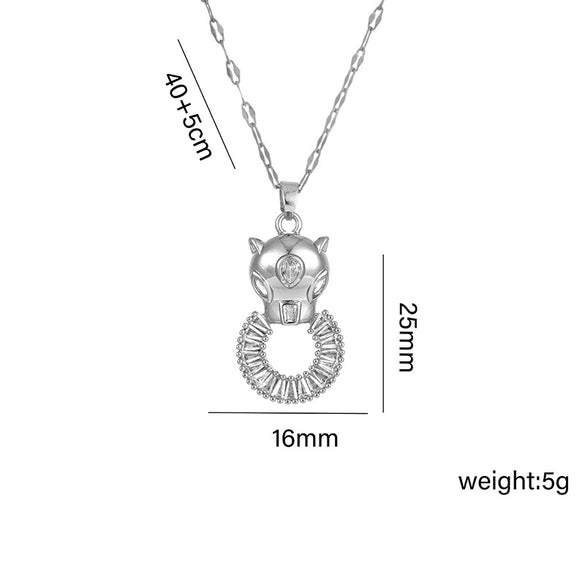 Women's Titanium Steel Geometric Diamondencrusted Leopard Pendant Jewelry Necklace