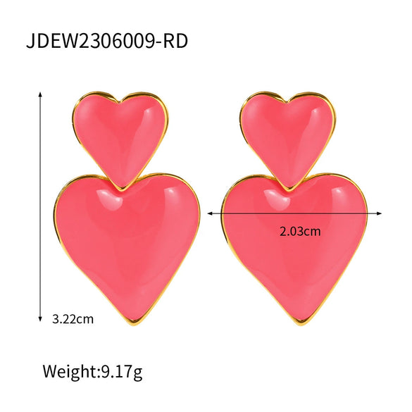 Women's Titanium Steel Geometric Double Earrings With Electroplating And Nonfading Love Pendant