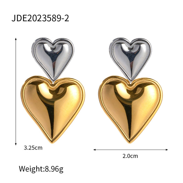 Women's Titanium Steel Geometric Double Earrings With Electroplating And Nonfading Love Pendant
