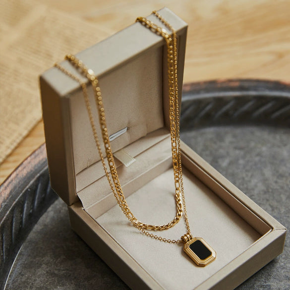 Women's Titanium Steel Geometric Double Layer Stacked Necklace Chain With Figaro Chain And Electroplating Treatment