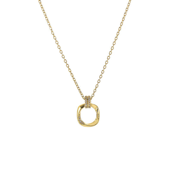Women's Titanium Steel Geometric Double Ring Pendant Clavicle Chain With Rectangular Design