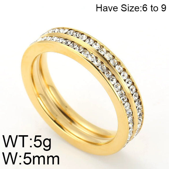 Women's Titanium Steel Geometric Double Row Circle Ring With Full Rhinestone Inlay Electroplated Stainless Steel Fashion Jewelry