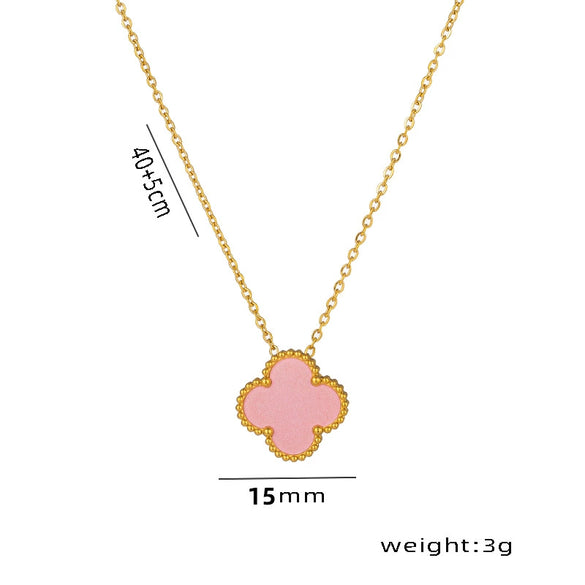 Women's Titanium Steel Geometric Doublesided Fourleaf Clover Necklace With O Word Chain Electroplated
