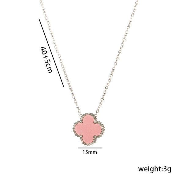 Women's Titanium Steel Geometric Doublesided Fourleaf Clover Necklace With O Word Chain Electroplated