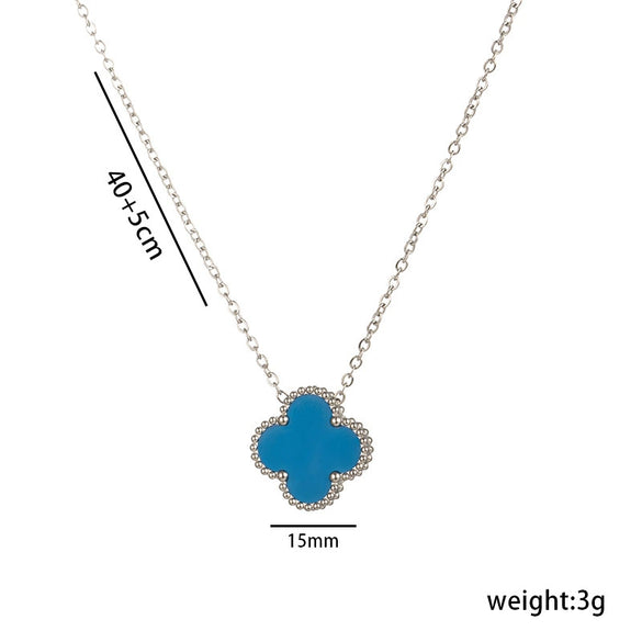 Women's Titanium Steel Geometric Doublesided Fourleaf Clover Necklace With O Word Chain Electroplated