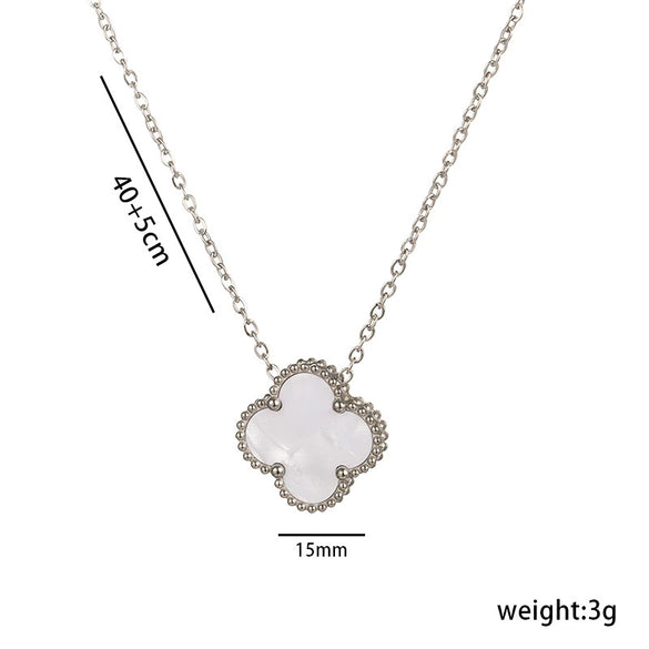 Women's Titanium Steel Geometric Doublesided Fourleaf Clover Necklace With O Word Chain Electroplated