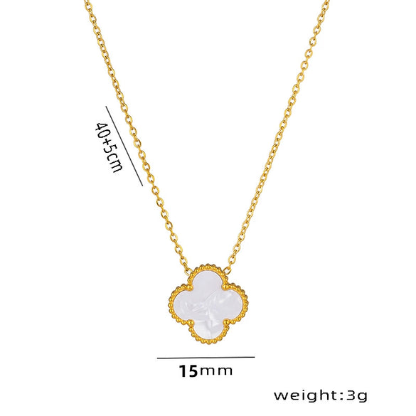 Women's Titanium Steel Geometric Doublesided Fourleaf Clover Necklace With O Word Chain Electroplated