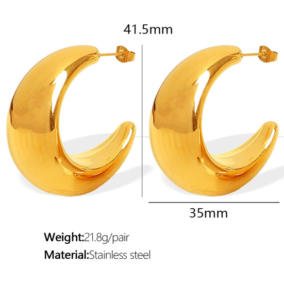 Women's 316L Stainless Steel Geometric Electroplating Cshaped Halfmoon Hollow Simple Smooth Earrings