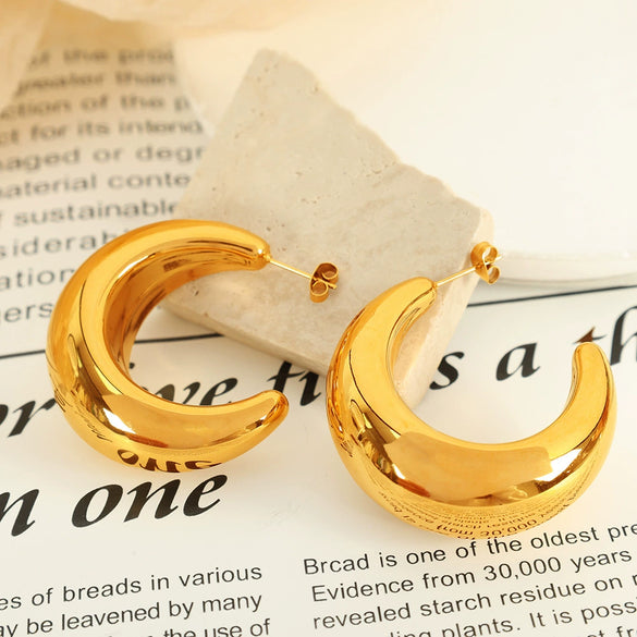 Women's 316L Stainless Steel Geometric Electroplating Cshaped Halfmoon Hollow Simple Smooth Earrings