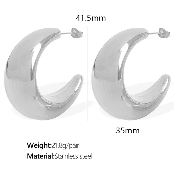Women's 316L Stainless Steel Geometric Electroplating Cshaped Halfmoon Hollow Simple Smooth Earrings