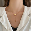 Women's Titanium Steel Geometric Gold Ball Necklace Minimalist Snake Chain Electroplated Non Tarnish Clavicle Chain