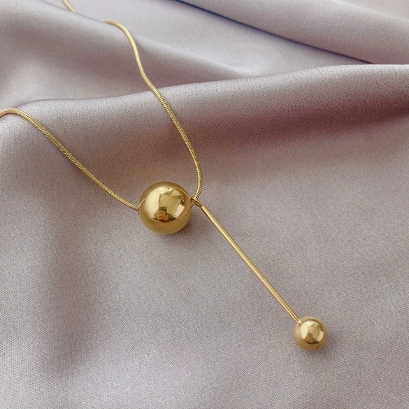Women's Titanium Steel Geometric Gold Ball Necklace Minimalist Snake Chain Electroplated Non Tarnish Clavicle Chain