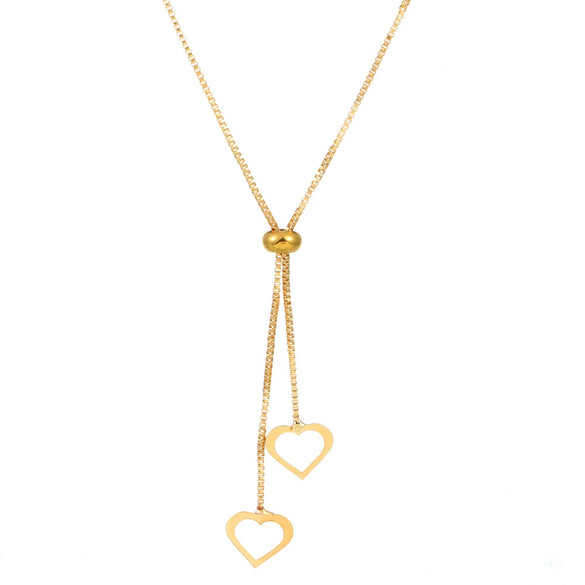 Women's Titanium Steel Geometric Heart Shape Pullout Clavicle Chain Necklace With Electroplating And Snake Bone Chain Style
