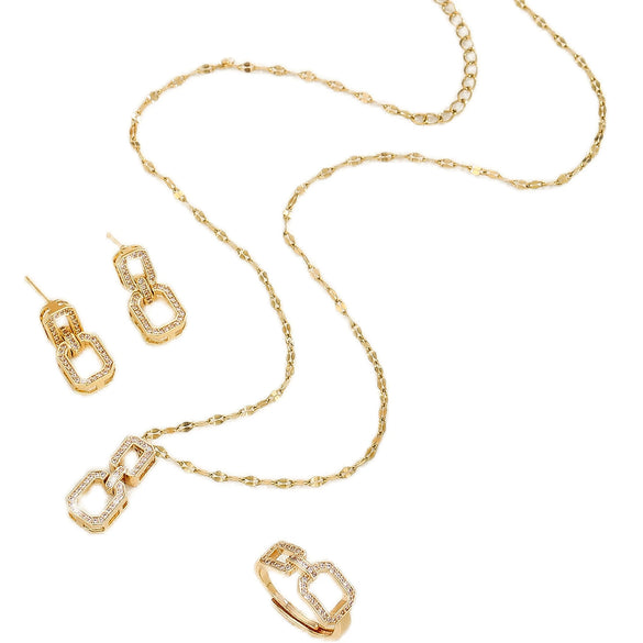 Women's Titanium Steel Geometric Jewelry Electroplated With Mixed Gemstone Setting Including Earrings Ring Necklace