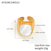 Women's 316L Stainless Steel Geometric Light Luxury Wide Pasta Finger Ring Inlaid With White Fritillary Design Goldplated Open Ring With Diamond Treatment