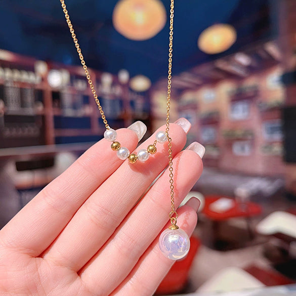 Women's Titanium Steel Geometric Mermaid Pearl Necklace With Electroplating