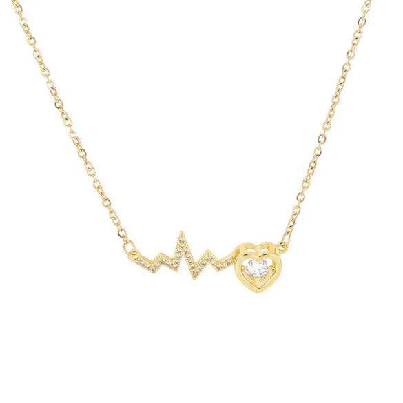 Women's Titanium Steel Geometric Minimalist Electrocardiogram Smart Love Clavicle Chain Necklace With Diamond Treatment