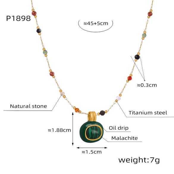 Women's Titanium Steel Geometric Natural Stone Gold Inlaid Clavicle Necklace