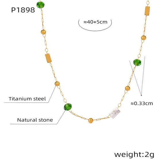 Women's Titanium Steel Geometric Natural Stone Gold Inlaid Clavicle Necklace