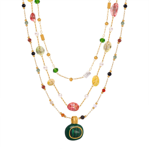 Women's Titanium Steel Geometric Natural Stone Gold Inlaid Clavicle Necklace