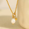 Women's 316L Stainless Steel Geometric Otter Buckle Pearl Pendant Necklace With Electroplating
