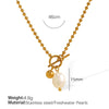 Women's 316L Stainless Steel Geometric Otter Buckle Pearl Pendant Necklace With Electroplating