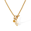 Women's 316L Stainless Steel Geometric Otter Buckle Pearl Pendant Necklace With Electroplating