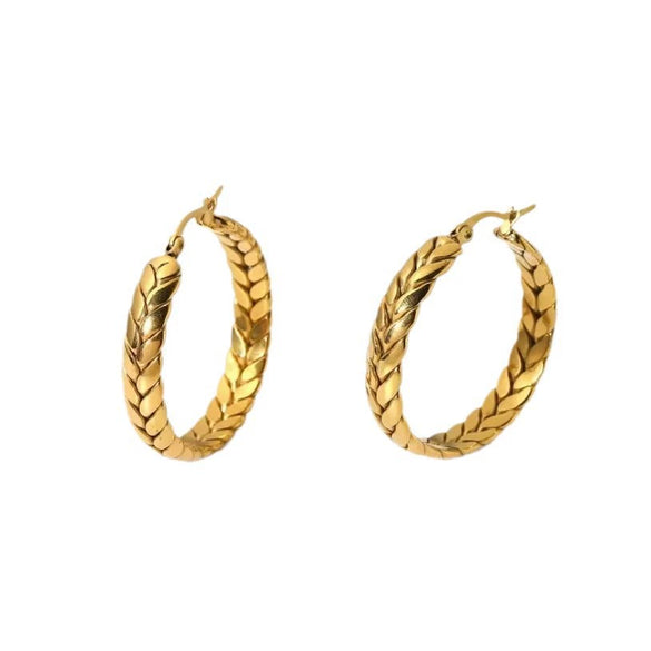 Women's Titanium Steel Geometric Pattern Polished Wheat Ear Woven Elegant Earrings