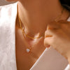 Women's 316L Stainless Steel Geometric Pendant Stacked Clavicle Chain 18K Goldplated Necklace