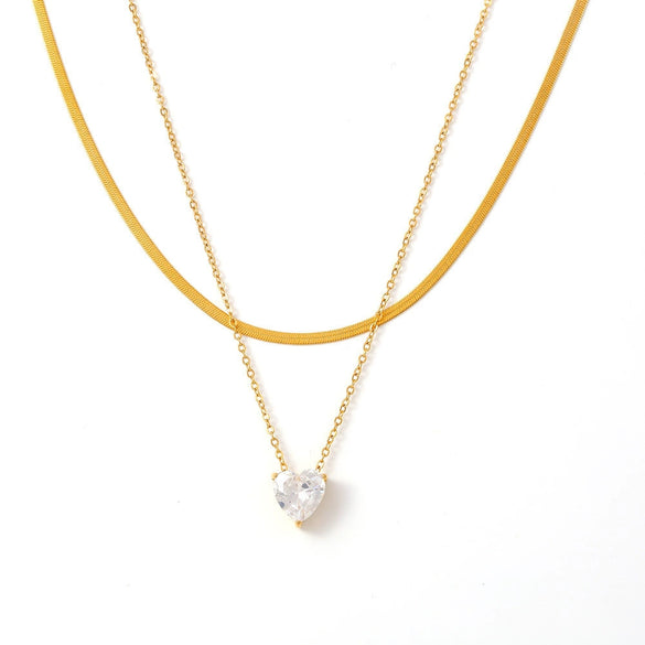 Women's 316L Stainless Steel Geometric Pendant Stacked Clavicle Chain 18K Goldplated Necklace