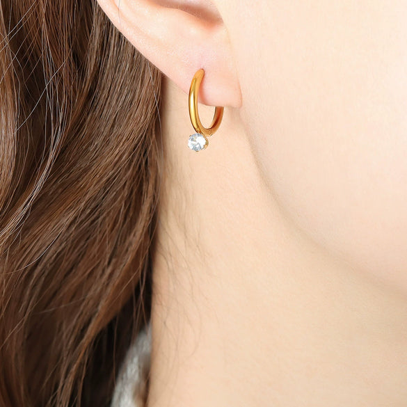 Women's 316L Stainless Steel Geometric Plain Ring Earrings Gold Plated Inlaid Zircon Electroplated
