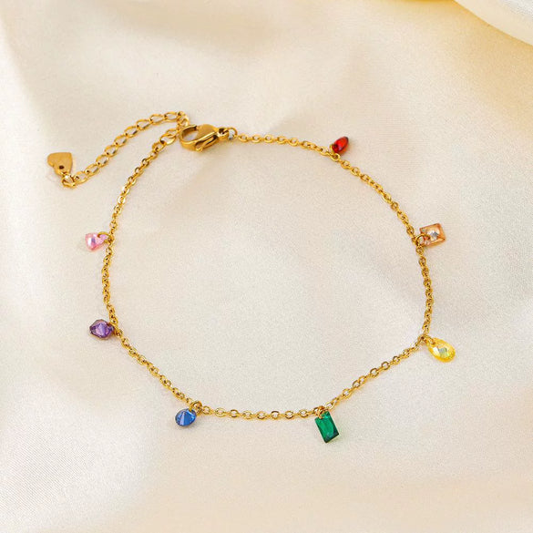 Women's Titanium Steel Geometric Rainbow Diamond Electroplated Nonfading Bracelet