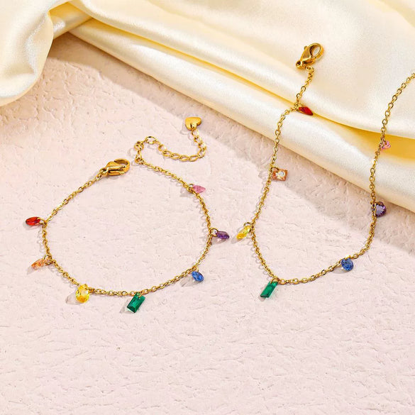 Women's Titanium Steel Geometric Rainbow Diamond Electroplated Nonfading Bracelet