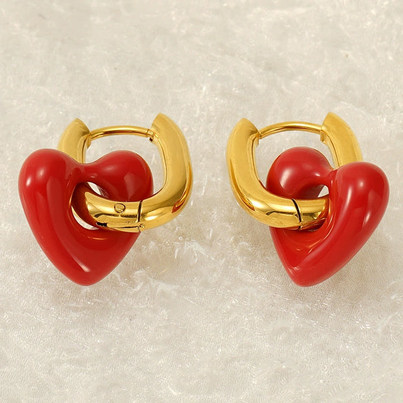 Women's Titanium Steel Geometric Red Love Earrings With Electroplating