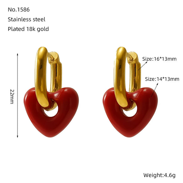 Women's Titanium Steel Geometric Red Love Earrings With Electroplating